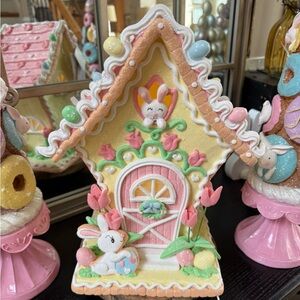 Easter Pink and Yellow Gingerbread Dough Cottage Decor